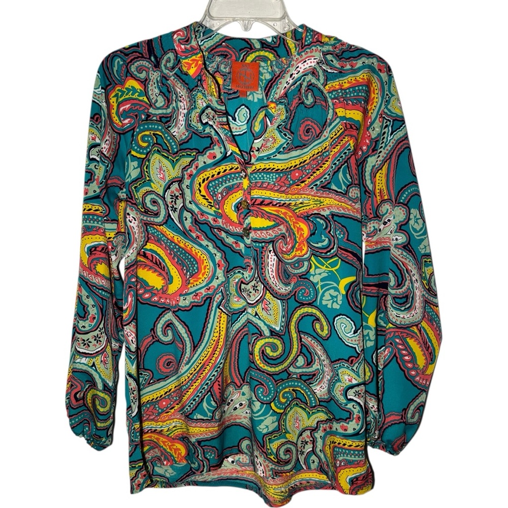 Tracy Negoshian Paisley Boho Blouse Size XS Womens Long Sleeve Top‎